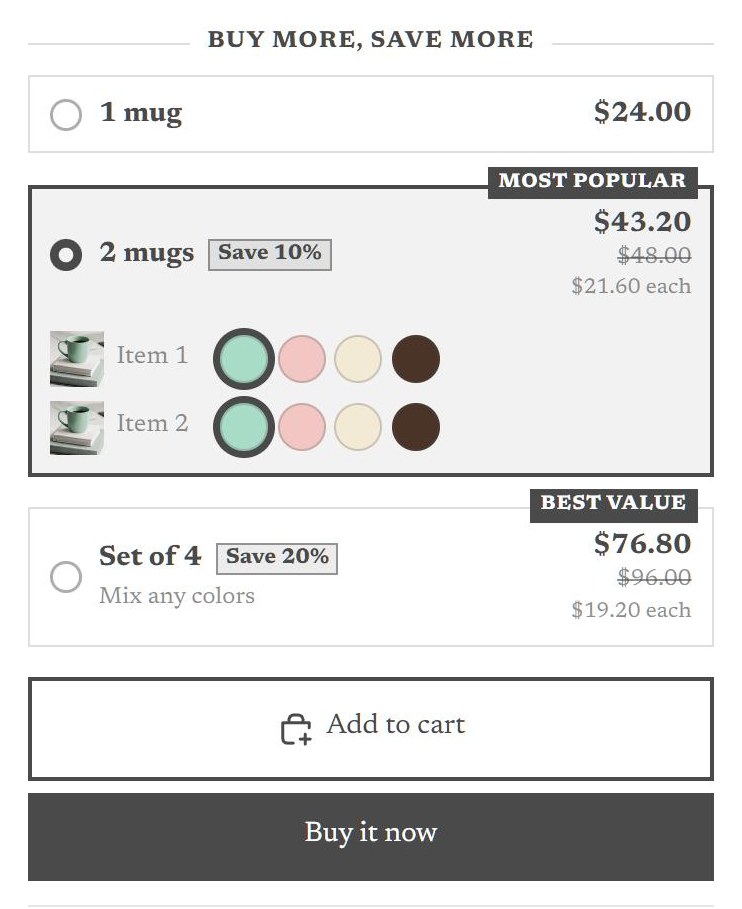 Breakly quantity breaks on a product page in the Dwell theme